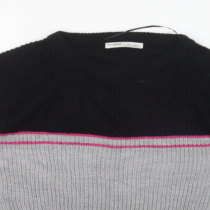 Pull&Bear Womens Multicoloured Round Neck  Acrylic Pullover Jumper Size XS