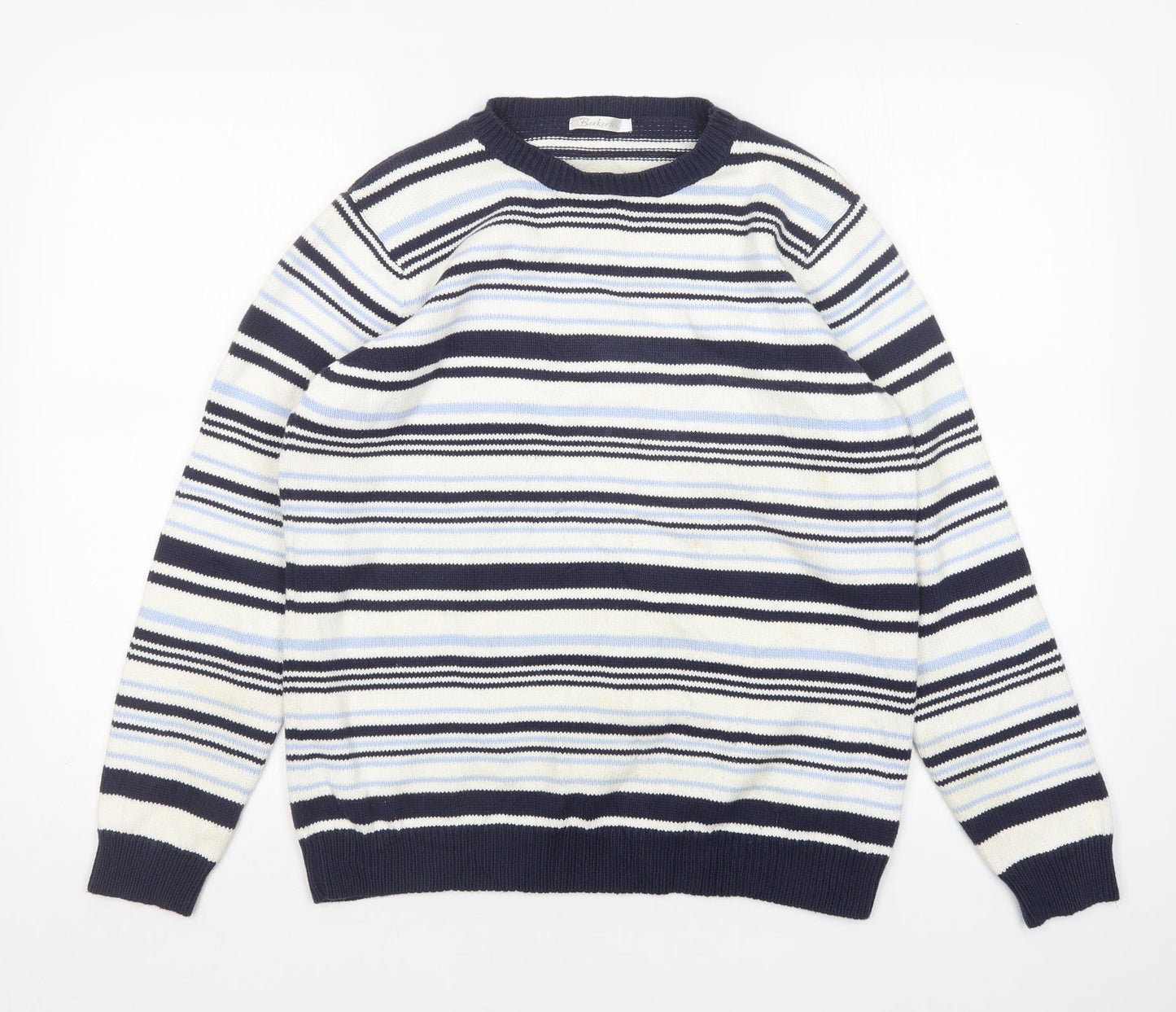 berketex Womens Multicoloured Round Neck Striped Cotton Pullover Jumper Size 10