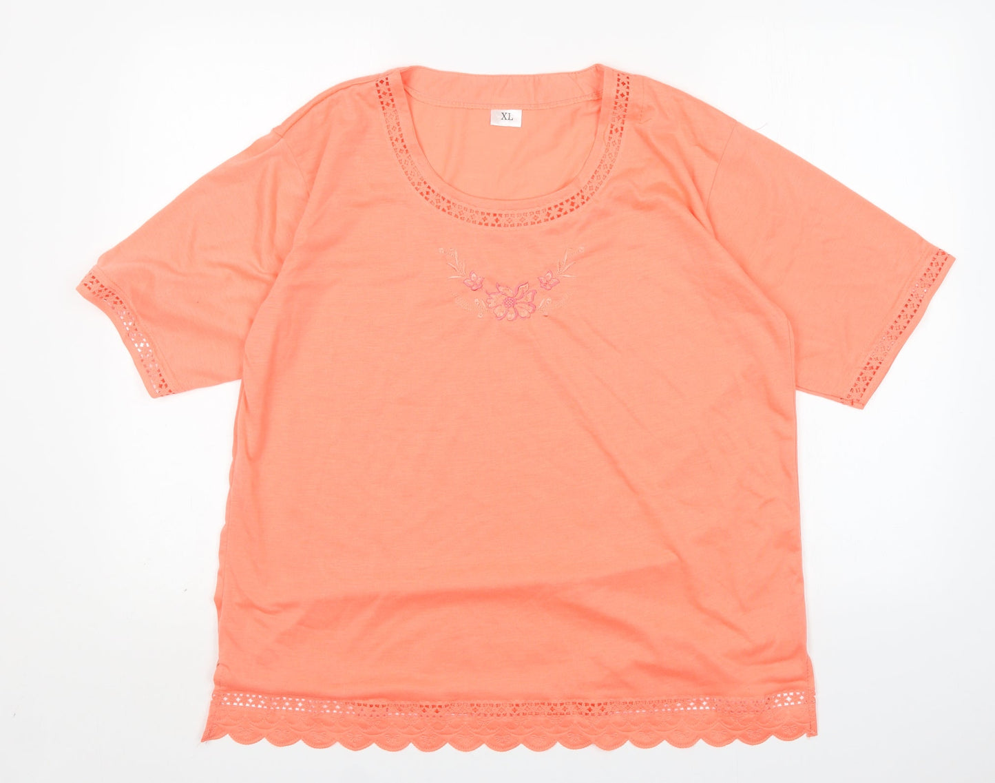 Preworn Womens Pink Floral  Basic T-Shirt Size XL Round Neck