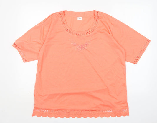 Preworn Womens Pink Floral  Basic T-Shirt Size XL Round Neck