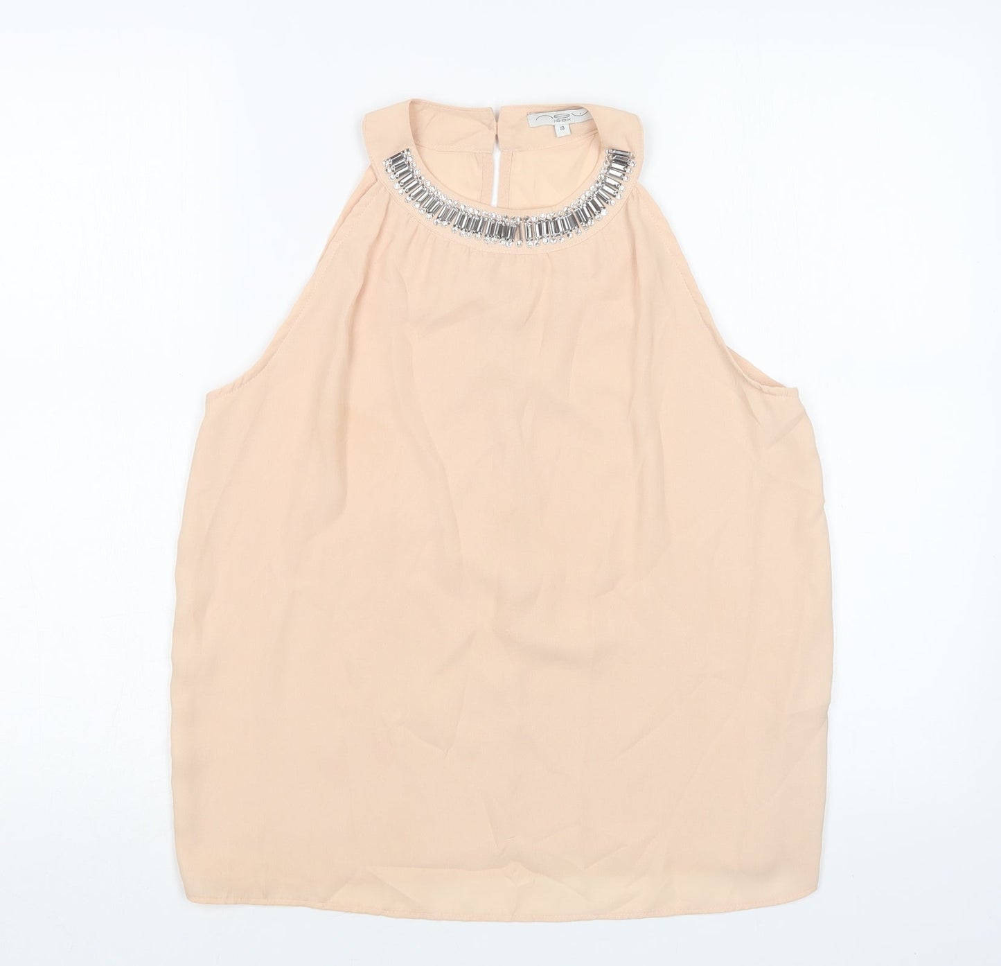 New Look Womens Beige  Polyester Basic Blouse Size 10 Round Neck