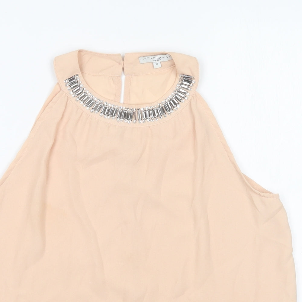 New Look Womens Beige  Polyester Basic Blouse Size 10 Round Neck