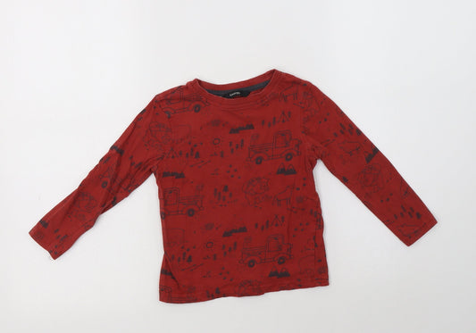 George Boys Red Geometric Cotton Basic T-Shirt Size 2-3 Years Crew Neck  - Bear Print