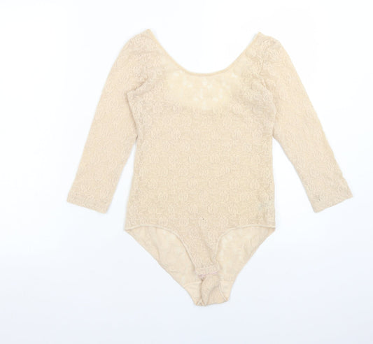 SECRET POSSESIONS Womens Beige Floral Polyamide Bodysuit One-Piece Size 8
