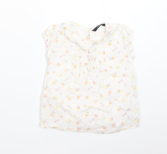 George Girls White Floral Cotton Basic T-Shirt Size 3-4 Years Round Neck  - ICE LOLLIES