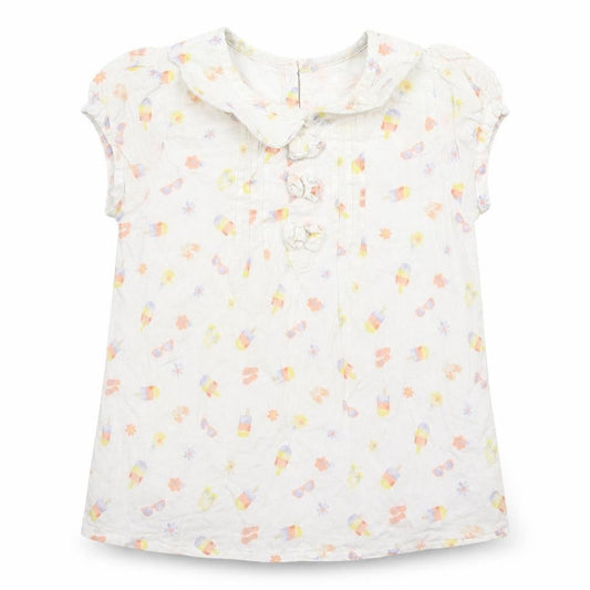 George Girls White Floral Cotton Basic T-Shirt Size 3-4 Years Round Neck  - ICE LOLLIES