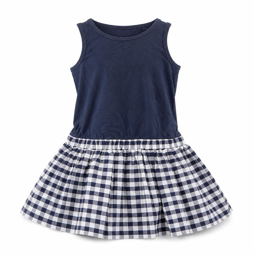 NEXT Girls Blue Gingham Cotton Skater Dress  Size 3 Years  Round Neck