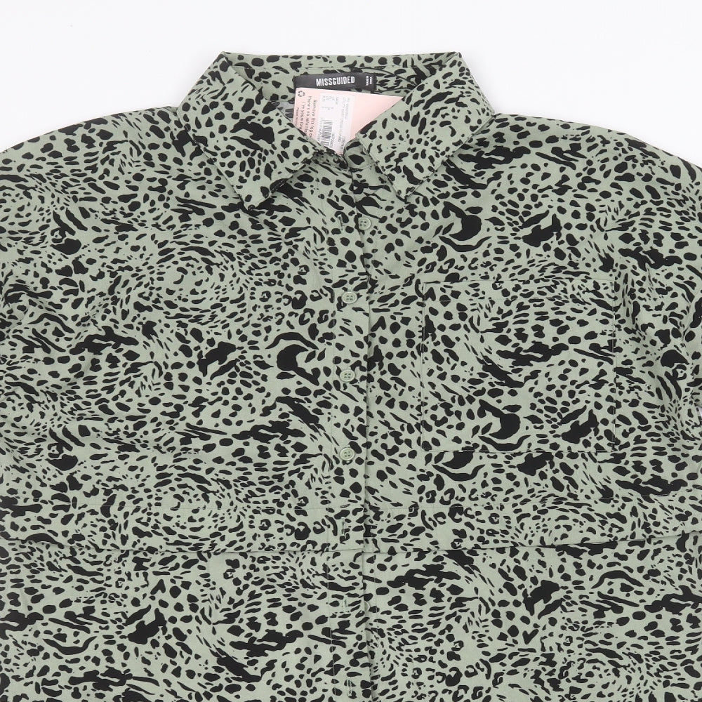 Missguided Womens Brown Animal Print Polyester Basic Button-Up Size 6 Collared