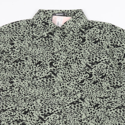 Missguided Womens Brown Animal Print Polyester Basic Button-Up Size 6 Collared