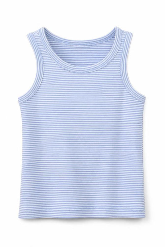 F&F Girls Blue Striped Cotton Basic Tank Size 3-4 Years Round Neck