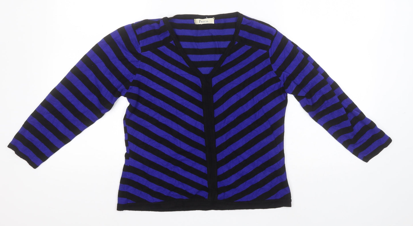 Pregis Womens Blue V-Neck Striped Viscose Pullover Jumper Size S