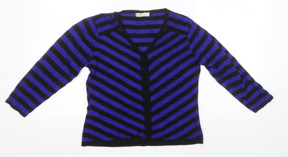 Pregis Womens Blue V-Neck Striped Viscose Pullover Jumper Size S