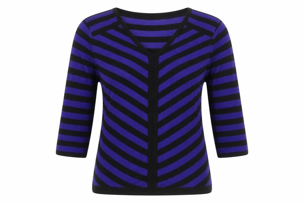 Pregis Womens Blue V-Neck Striped Viscose Pullover Jumper Size S