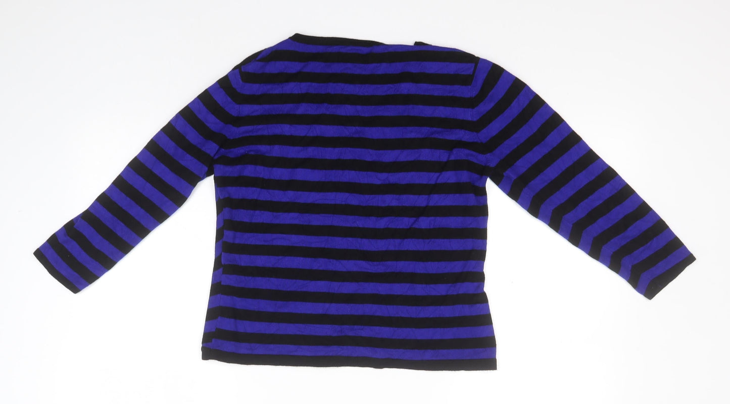 Pregis Womens Blue V-Neck Striped Viscose Pullover Jumper Size S