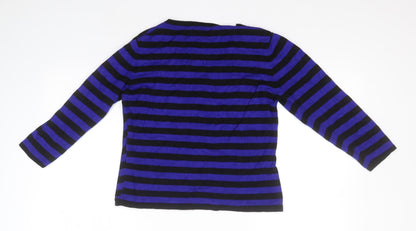 Pregis Womens Blue V-Neck Striped Viscose Pullover Jumper Size S