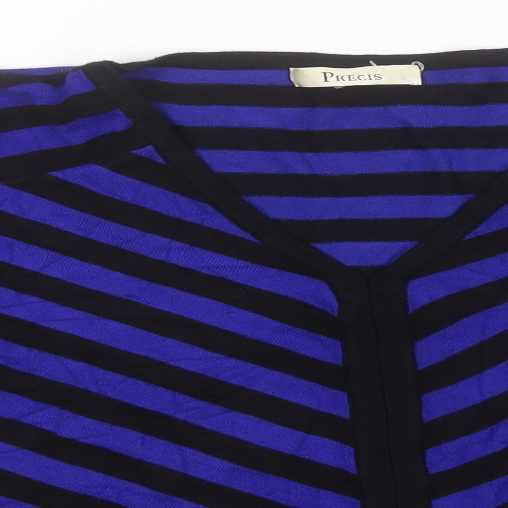 Pregis Womens Blue V-Neck Striped Viscose Pullover Jumper Size S