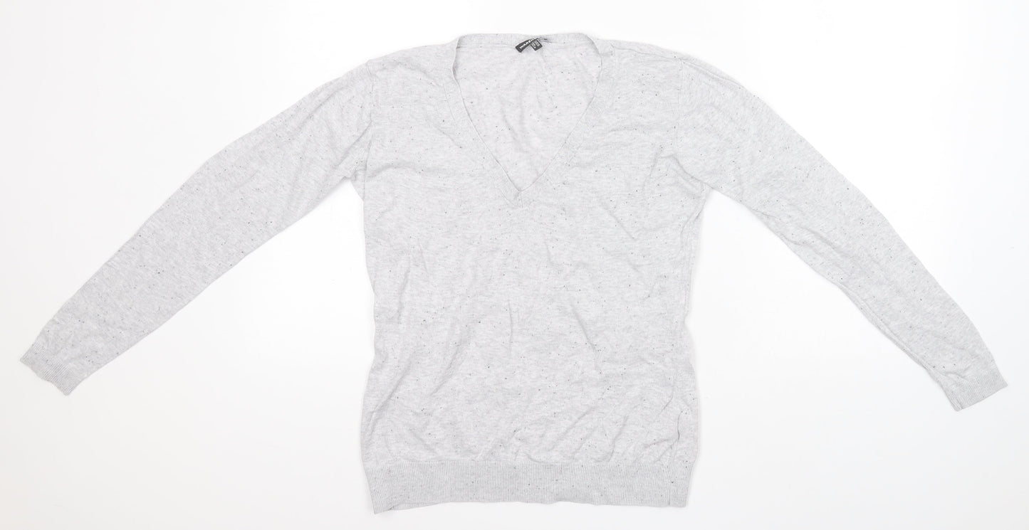 Warehouse Womens Grey V-Neck  Cotton Pullover Jumper Size 10