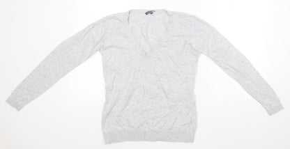 Warehouse Womens Grey V-Neck  Cotton Pullover Jumper Size 10