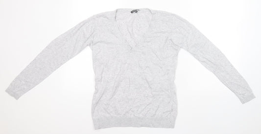 Warehouse Womens Grey V-Neck  Cotton Pullover Jumper Size 10