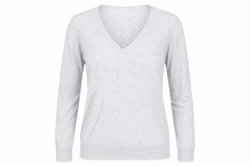 Warehouse Womens Grey V-Neck  Cotton Pullover Jumper Size 10