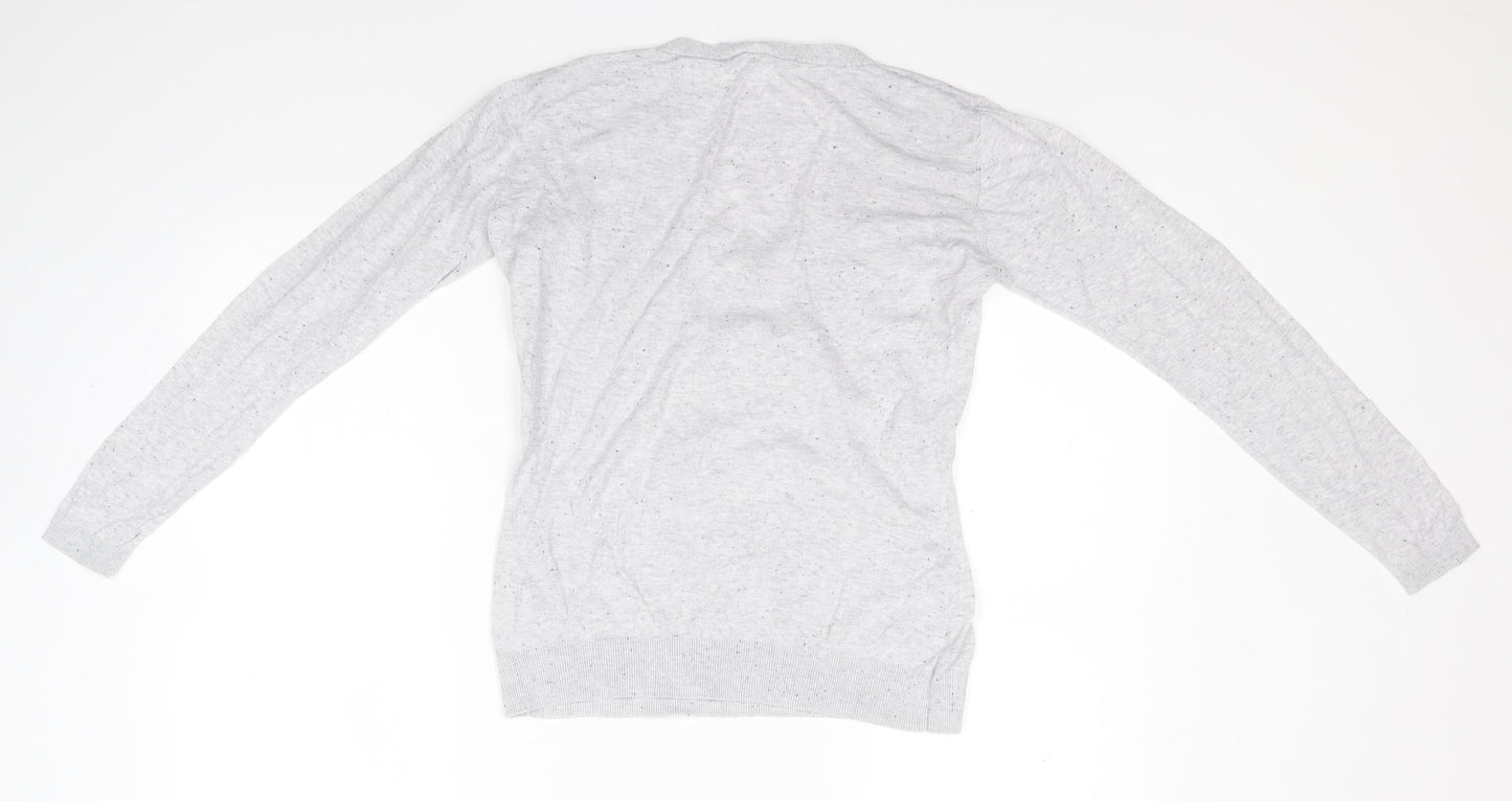 Warehouse Womens Grey V-Neck  Cotton Pullover Jumper Size 10