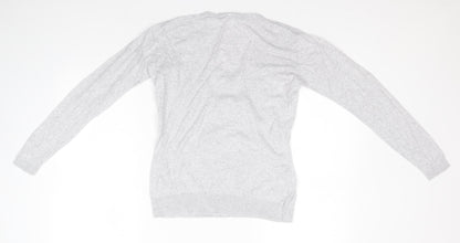 Warehouse Womens Grey V-Neck  Cotton Pullover Jumper Size 10