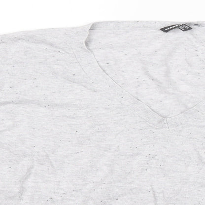 Warehouse Womens Grey V-Neck  Cotton Pullover Jumper Size 10