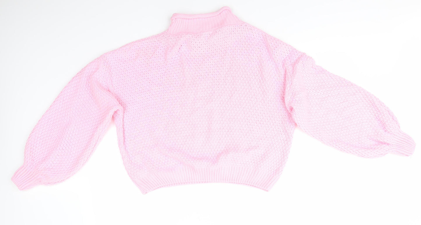 PRETTYLITTLETHING Womens Pink High Neck  Acrylic Pullover Jumper Size M   - Fondant Pink