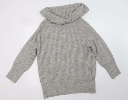Pull&Bear Womens Grey Roll Neck  Acrylic Pullover Jumper Size S