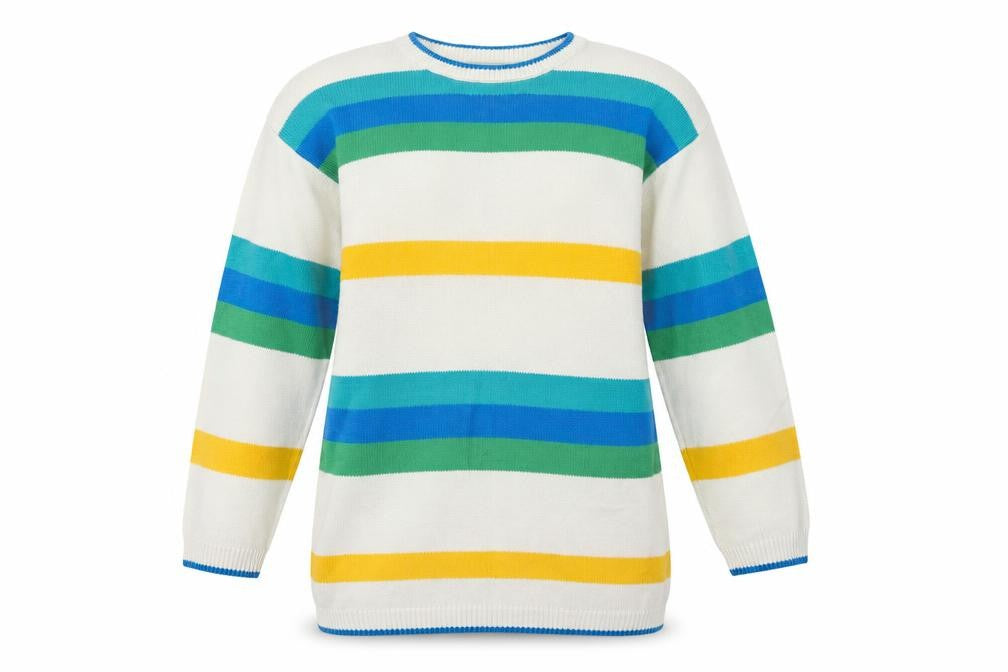 BHS Womens Multicoloured Crew Neck Striped Cotton Pullover Jumper Size 12