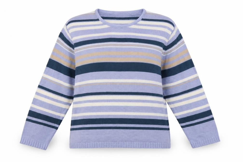Bonmarché Womens Blue Crew Neck Striped Acrylic Pullover Jumper Size M