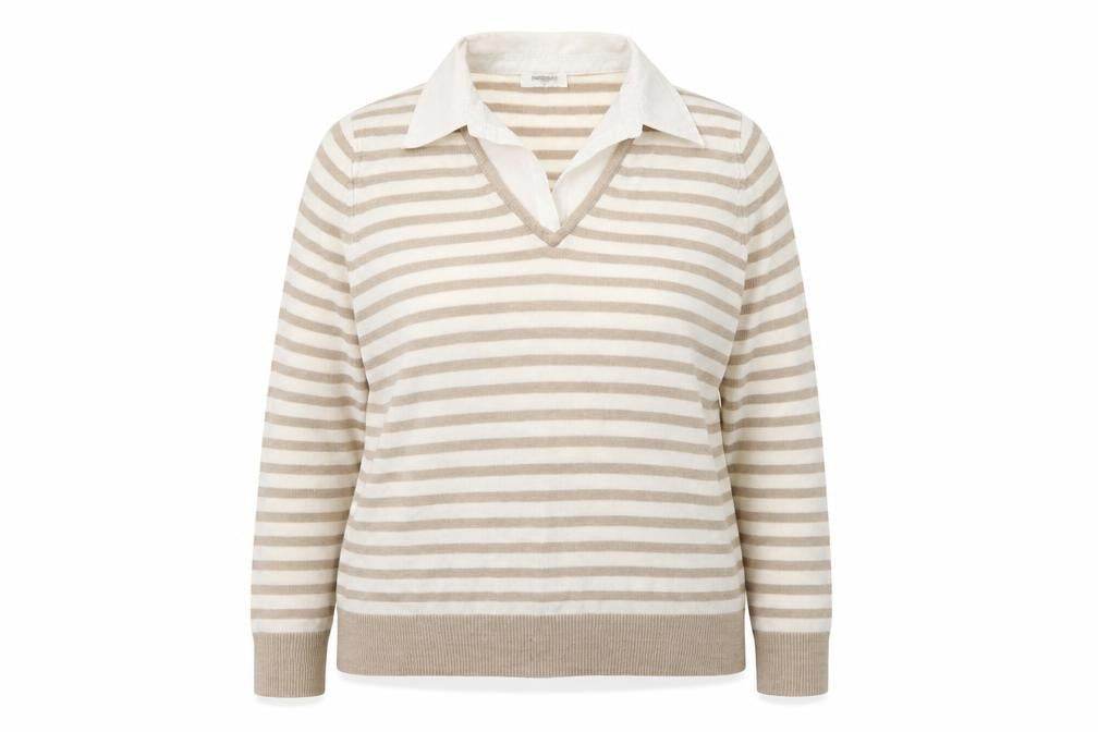Editions Womens Beige Collared Striped Acrylic Pullover Jumper Size 18