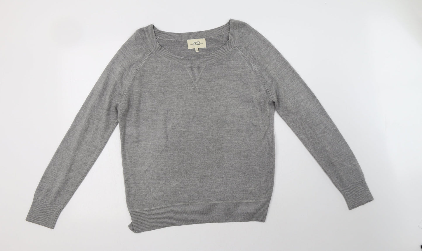 Papaya Womens Grey Crew Neck  Acrylic Pullover Jumper Size 14