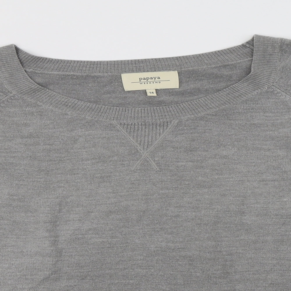 Papaya Womens Grey Crew Neck  Acrylic Pullover Jumper Size 14