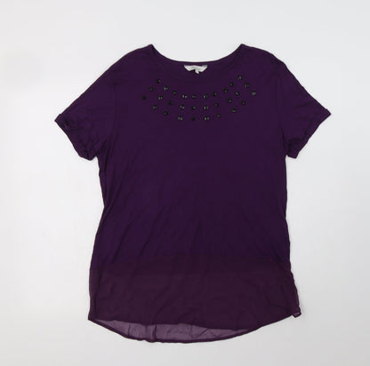 Peacocks Womens Purple  Viscose Basic Blouse Size 12 Crew Neck
