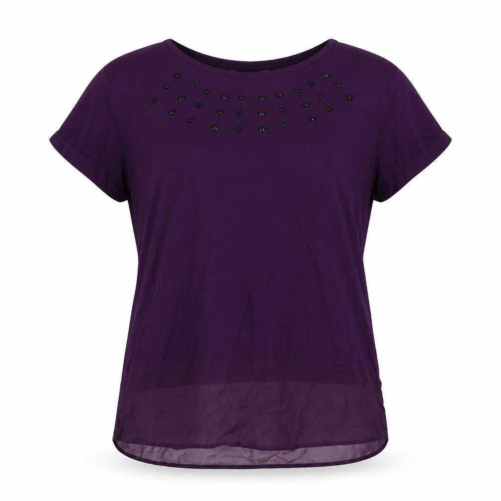 Peacocs Womens Purple  Viscose Basic Blouse Size 12 Crew Neck
