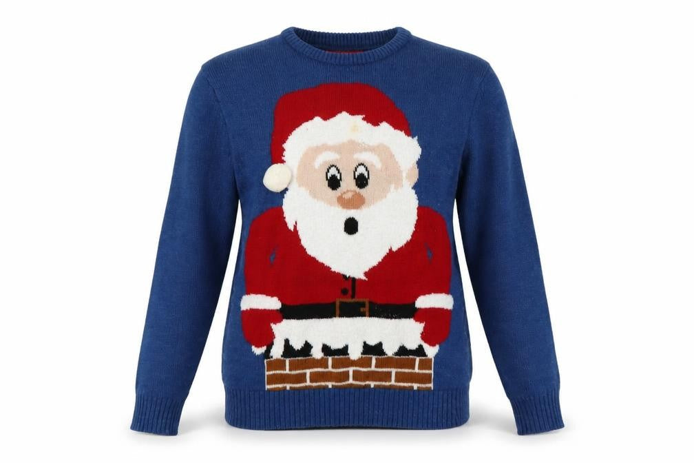 Primark Womens Blue Crew Neck  Acrylic Pullover Jumper Size S   - Santa