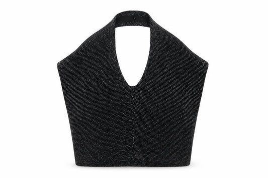 PRETTYLITTLETHING Womens Black  Nylon Cropped Tank Size 4 Halter