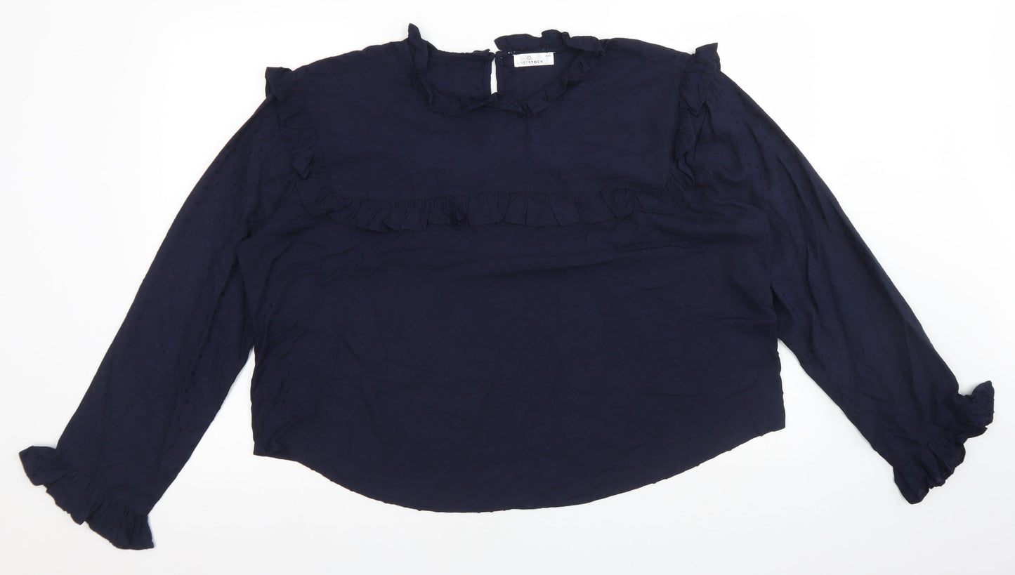 LOST STOCK Womens Blue Polka Dot Viscose Basic Blouse Size 2XL Round Neck