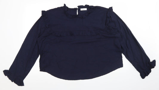 LOST STOCK Womens Blue Polka Dot Viscose Basic Blouse Size 2XL Round Neck