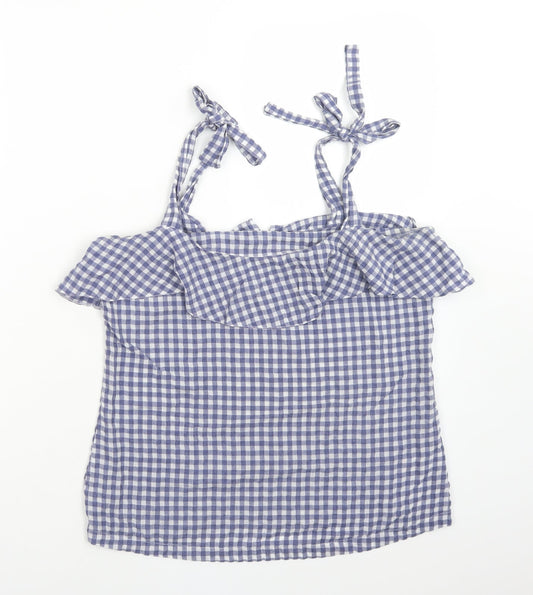 NEXT Womens Multicoloured Check Polyester Basic T-Shirt Size 6 Square Neck