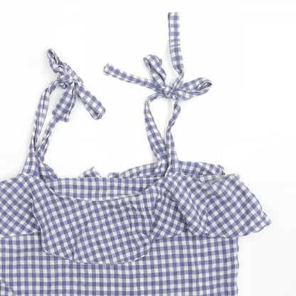 Next Womens Multicoloured Check Polyester Basic T-Shirt Size 6 Square Neck