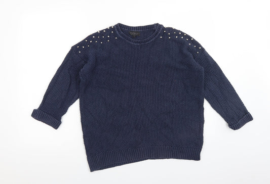 Topshop Womens Blue Crew Neck  Cotton Pullover Jumper Size 10