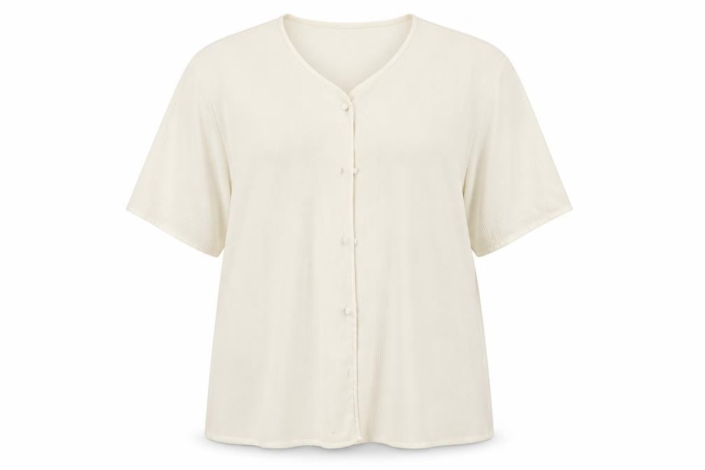 Berkertex Womens Ivory  Polyester Basic Button-Up Size 18 Round Neck
