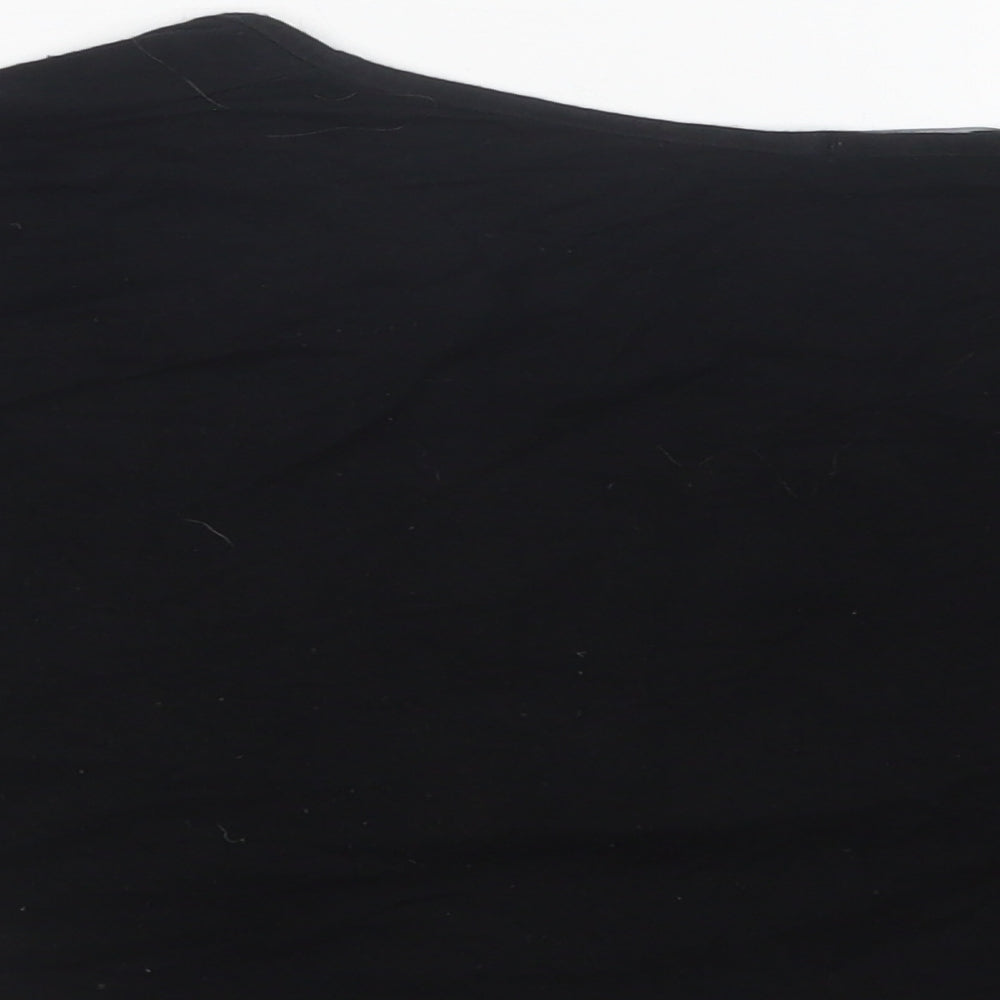 PRETTYLITTLETHING Womens Black  Viscose Cropped T-Shirt Size 16 Round Neck