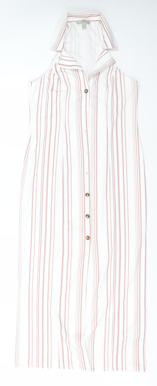 ASOS Womens White Striped Polyester Pencil Dress  Size 12  Collared