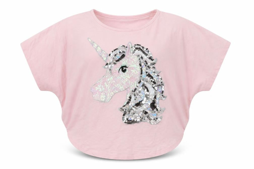 Blue Zoo Girls Pink  Viscose Basic T-Shirt Size 7-8 Years Round Neck  - Unicorn