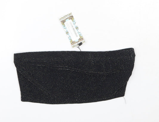 Boohoo Womens Black  Nylon Basic Blouse Size 14 Off the Shoulder - Bandeau