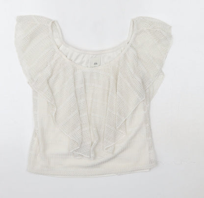 River Island Womens White  Nylon Basic Blouse Size 10 Round Neck