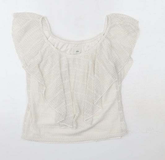 River Island Womens White  Nylon Basic Blouse Size 10 Round Neck